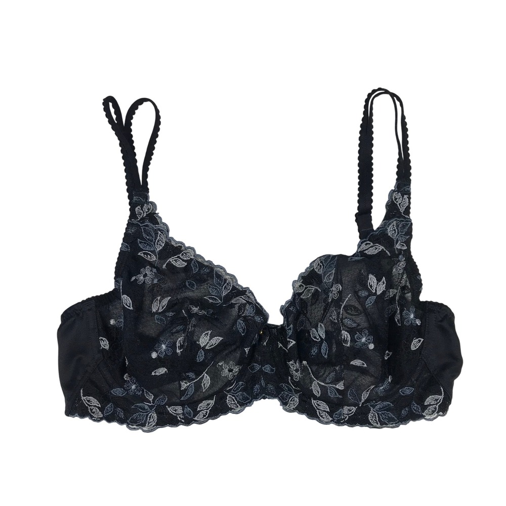 Wacoal Retro Chic Black Floral Embroidered Underwire Bra 85731 32DD